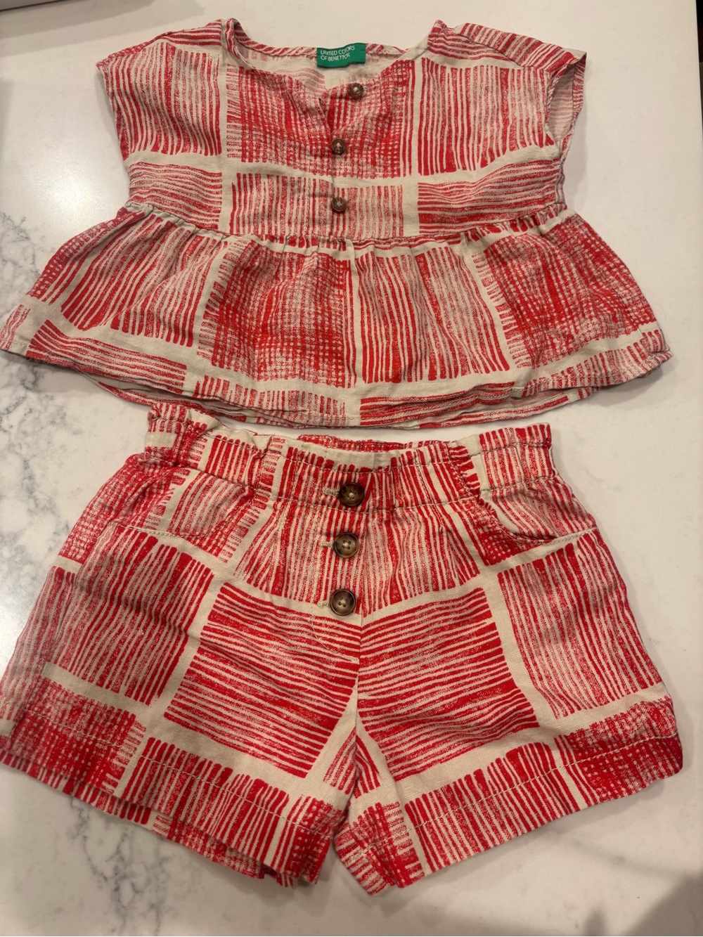 United Colors of Benetton Red & Cream Patterned Two-Piece Set
